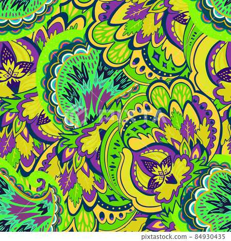 Colorful seamless pattern with crazy psychedelic organic abstract elements, print with plant and mushrooms Colorful seamless pattern with crazy psychedelic organic abstract elements, print with plant and mushrooms 84930435