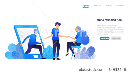 people get out of mobile and invite to meet. friendship, introduction and matchmaking application. vector illustration concept for landing page, web, ui, banner, flyer, poster, template, background people get out of mobile and invite to meet. friendship, introduction and matchmaking application. vector illustration concept for landing page, web, ui, banner, flyer, poster, template, background 84932246