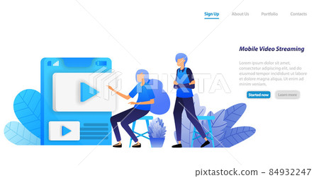 online mobile video sharing and streaming apps. people choose videos influencers to play and watch. vector illustration concept for landing page, web, ui, banner, flyer, poster, template, background 84932247