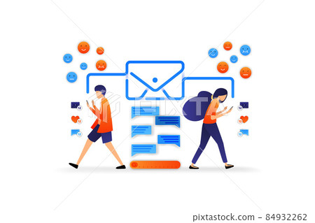 modern communication with technology. chat application with envelope. dialogue with social media. vector illustration concept for, landing page, web, ui, banner, flyer, poster, template, background modern communication with technology. chat application with envelope. dialogue with social media. vector illustration concept for, landing page, web, ui, banner, flyer, poster, template, background 84932262