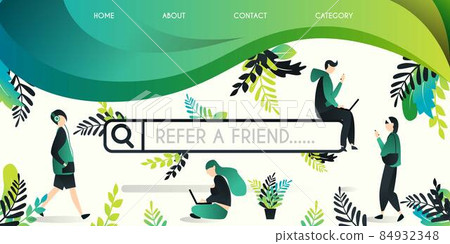 Refer a friend vector illustration concept, group of people who move around the search engine with refer a friend word , can use for, landing page, template, ui, web 84932348