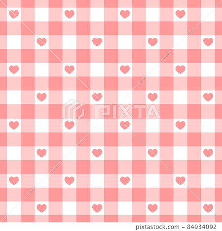 Pink and white gingham seamless pattern with hearts. Checkered Valentine day texture for picnic blanket, tablecloth, plaid. Fabric background, retro vichy design Pink and white gingham seamless pattern with hearts. Checkered Valentine day texture for picnic blanket, tablecloth, plaid. Fabric background, retro vichy design 84934092