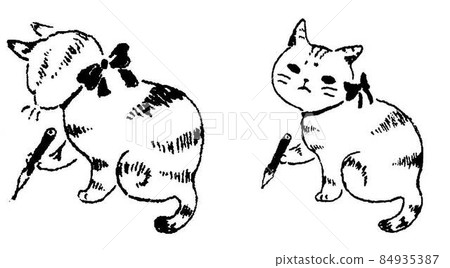 貓寫信的線描插圖 84935387