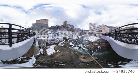 Sadayamakei Onsen Tsukimi Bridge in winter (360 ° VR material) 84935746