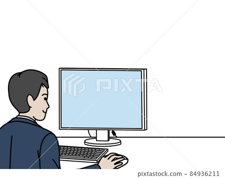 Male office worker programmer engineer work desk work working on a personal computer 84936211
