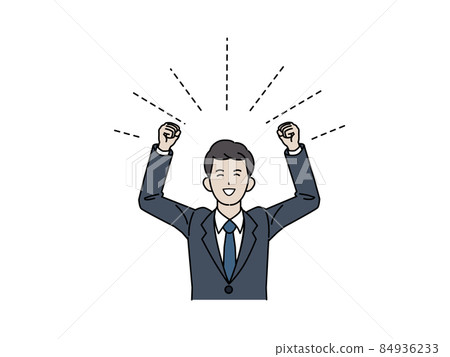 Rejoice, delighted office worker, businessman, man in suit, guts pose, smile, delight, achievement, energetic Rejoice, delighted office worker, businessman, man in suit, guts pose, smile, delight, achievement, energetic 84936233