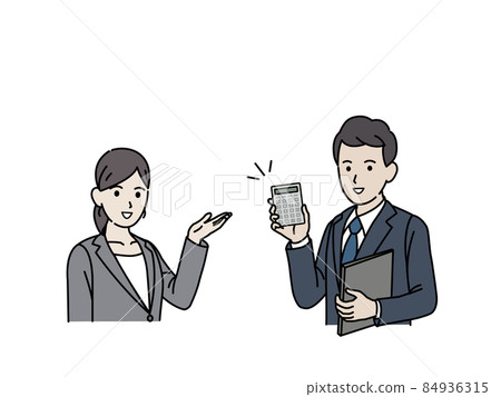 Tax accountant with a calculator Men and women in suits Tax calculation Calculator 84936315