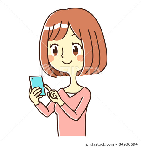 操作智能手機的女性插畫素材 操作智能手機的女性插畫素材 84936694