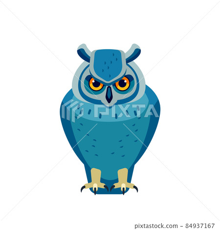 Owl is a bird of prey, mainly nocturnal birds. Eagle horned owl Cartoon flat style beautiful character of ornithology, vector illustration isolated on white background Owl is a bird of prey, mainly nocturnal birds. Eagle horned owl Cartoon flat style beautiful character of ornithology, vector illustration isolated on white background 84937167