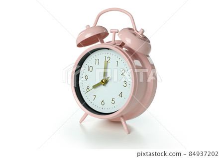 Pink alarm clock isolated on white background 84937202