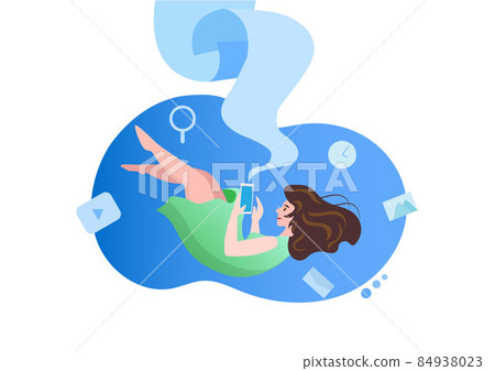 Woman addicted to device using smartphone attached to phone screen social media They lost touch with the real world around them that were hand drawn. flat style cartoon illustration vector Woman addicted to device using smartphone attached to phone screen social media They lost touch with the real world around them that were hand drawn. flat style cartoon illustration vector 84938023