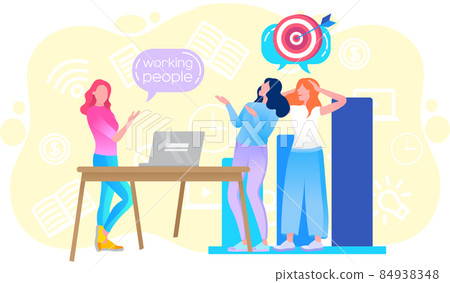 Business women working people standing at desk in modern office with computers brainstorming process 84938348