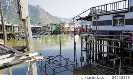 Traditional Hong Kong old wooden house, boat and river in countryside Traditional Hong Kong old wooden house, boat and river in countryside 84938526