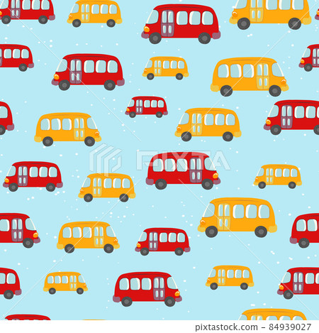 Seamless pattern with cute bus, car on color background. Cartoot transport. Vector illustration. Doodle style. Design for baby print, invitation, poster, card, fabric, textile Seamless pattern with cute bus, car on color background. Cartoot transport. Vector illustration. Doodle style. Design for baby print, invitation, poster, card, fabric, textile 84939027