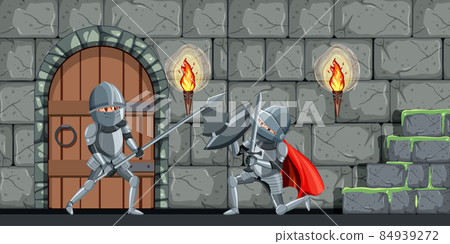 Scene with two medieval knights fighting 84939272