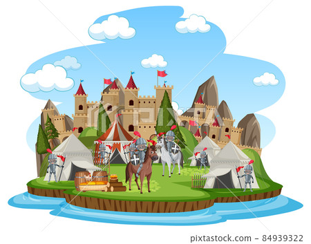 Military medieval camp on white background Military medieval camp on white background 84939322