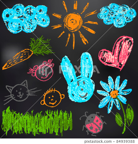 Child drawing. Design elements of packaging, postcards, wraps, covers Child drawing. Design elements of packaging, postcards, wraps, covers 84939388