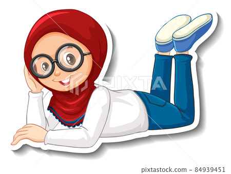 Muslim girl cartoon character sticker 84939451