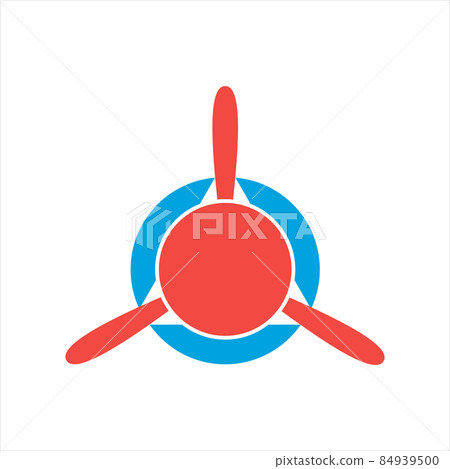 Plane propeller. Simple aviation logo. Aircraft propeller icon on white background. Wind ventilator equipment. Isolated vector illustration.  Air icon in flat style. 84939500