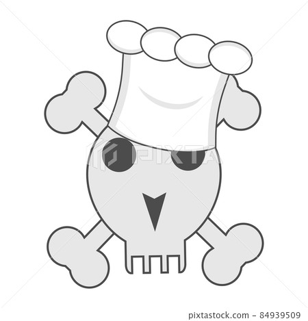 Skull with bones in the hat of the chef on white background. Sign of danger to life. Crossbones and pirate icon. Isolated graphic vector illustration. 84939509