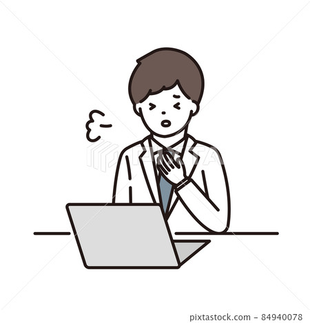 在電腦前緊張深呼吸的男藥劑師/醫生 84940078