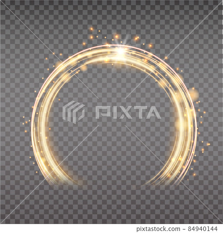 Gold magic arc. Abstract magic light effect. Luminous neon lines with flying lights. 84940144