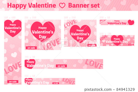 Valentine's Day sale banner, pink heart design set 84941329