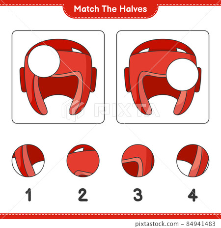 Match the halves. Match halves of Boxing Helmet. Educational children game, printable worksheet, vector illustration 84941483