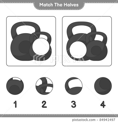 Match the halves. Match halves of Dumbbell. Educational children game, printable worksheet, vector illustration 84941497