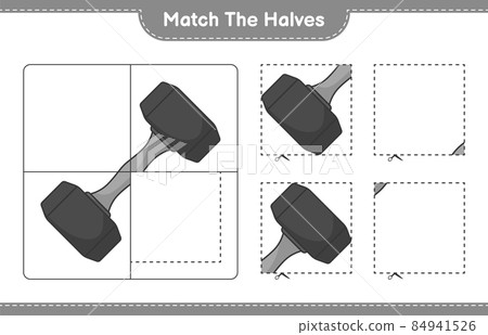 Match the halves. Match halves of Dumbbell. Educational children game, printable worksheet, vector illustration Match the halves. Match halves of Dumbbell. Educational children game, printable worksheet, vector illustration 84941526