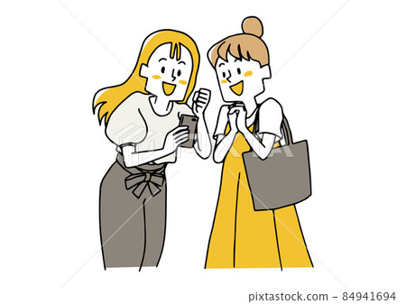 Two women excited while looking at smartphones People celebrating victory and success Loose hand-drawn person illustrations Two women excited while looking at smartphones People celebrating victory and success Loose hand-drawn person illustrations 84941694