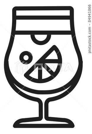 Cocktail glass with bubbles and lemon slice. Fresh cold drink icon Cocktail glass with bubbles and lemon slice. Fresh cold drink icon 84941866