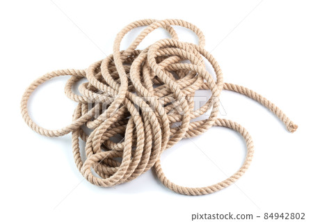 coil of natural Jute Hessian Rope Cord Braided Twisted isolated on white background coil of natural Jute Hessian Rope Cord Braided Twisted isolated on white background 84942802