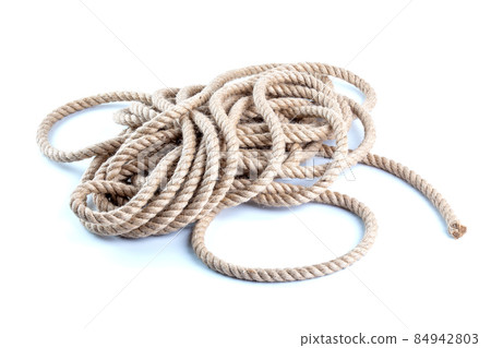 coil of natural Jute Hessian Rope Cord Braided Twisted isolated on white background coil of natural Jute Hessian Rope Cord Braided Twisted isolated on white background 84942803