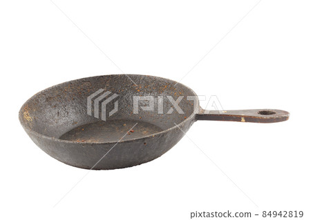 old disgusting stained rusty cast iron pan with burnt fat and food leftovers isolated old disgusting stained rusty cast iron pan with burnt fat and food leftovers isolated 84942819
