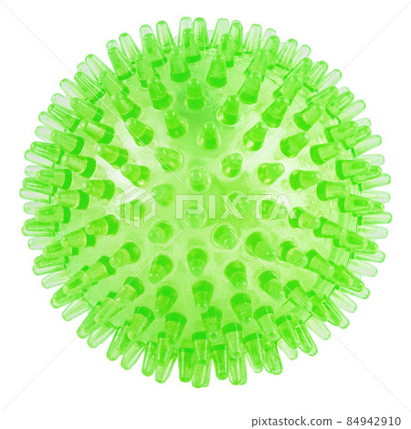 transparent green spiked plastic ball isolated on white background - massager, dog toy and COVID-19 symbol transparent green spiked plastic ball isolated on white background - massager, dog toy and COVID-19 symbol 84942910