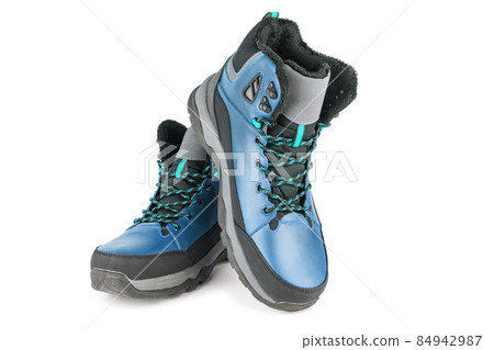 pair of mint blue insulated winter warm three quarter sneaker or boot isolated on white background 84942987