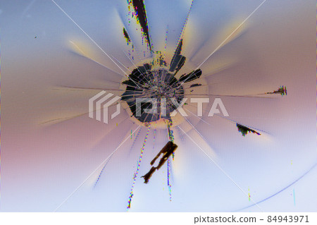 close-up view of physically damaged lcd screen surface with impact spot, radial cracks, pixel grid leakage and discoloration close-up view of physically damaged lcd screen surface with impact spot, radial cracks, pixel grid leakage and discoloration 84943971