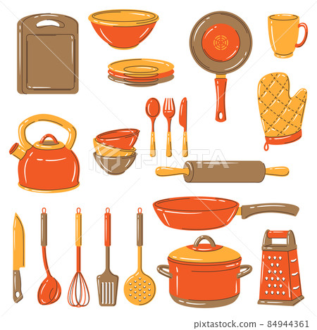 Set of kitchen utensils. Cooking tools for home and restaurant. Set of kitchen utensils. Cooking tools for home and restaurant. 84944361