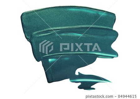 Dark green metallic paint smears isolated on white background. Paint strokes applied with palette knife 84944615