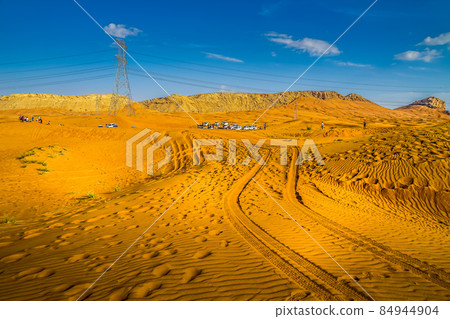 Arabian Desert and power lines Arabian Desert and power lines 84944904