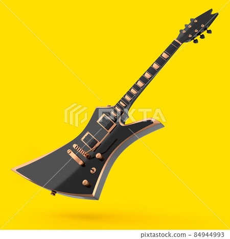 Electric acoustic guitar isolated on yellow background. 3d render of concept for rock festival poster with spanish guitar for music shop Electric acoustic guitar isolated on yellow background. 3d render of concept for rock festival poster with spanish guitar for music shop 84944993