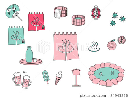 Illustration set of hot springs 84945256