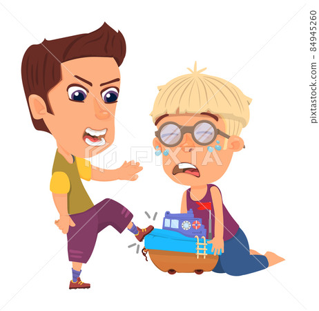 Bully kid. Child bad behavior. Boy attacking other kids. Bully kid. Child bad behavior. Boy attacking other kids. 84945260