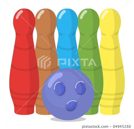 Bowling for children. Colorful pins and ball. Sport game icon Bowling for children. Colorful pins and ball. Sport game icon 84945288
