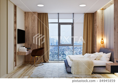 interior of a bedroom in a modern style interior of a bedroom in a modern style 84945859