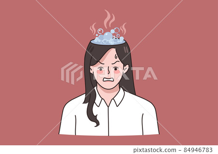 Stressed businesswoman with burning head suffer from burnout Stressed businesswoman with burning head suffer from burnout 84946783
