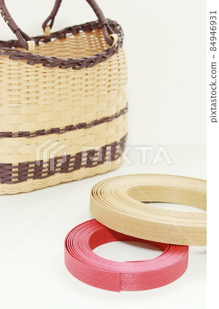 Paper band, handmade (example of work, bag) Copy space, white background 84946931