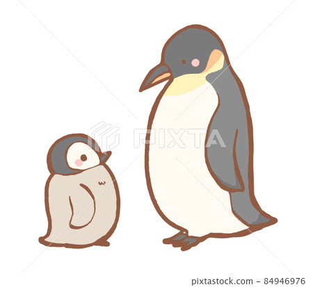 Hand-drawn illustration of emperor penguin parent and child Hand-drawn illustration of emperor penguin parent and child 84946976