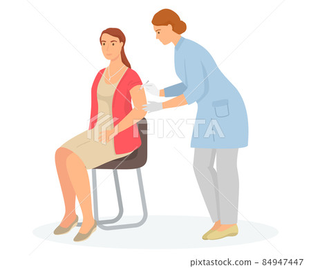 Doctor is making injection to patient isolated on white. Disease treatment and vaccination 84947447